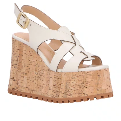 Sandália Luiza Barcelos Feminina Off White Plataforma Couro 