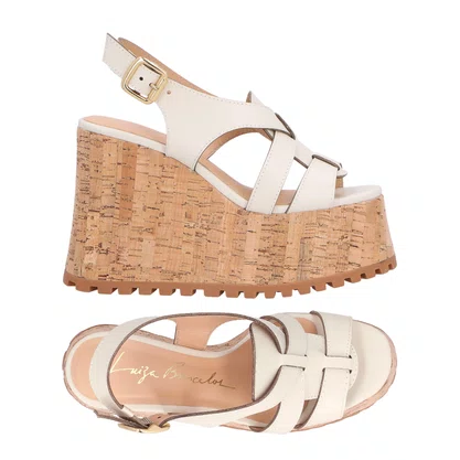 Sandália Luiza Barcelos Feminina Off White Plataforma Couro 