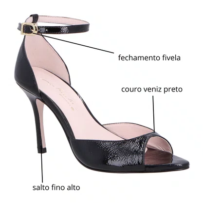 Sandália Luiza Barcelos Feminina Preta Veniz Couro 