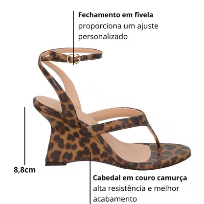 Sandália Luiza Barcelos Feminina Salto Anabela Onça Couro