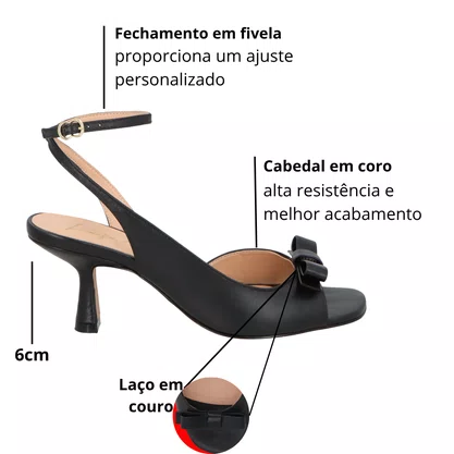 Sandália Luiza Barcelos Feminina Salto Médio Preto Couro
