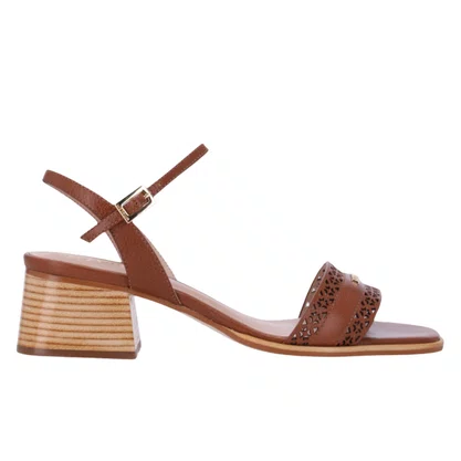 Sandália Luz da Lua Feminina alto Bloco Ambar Couro