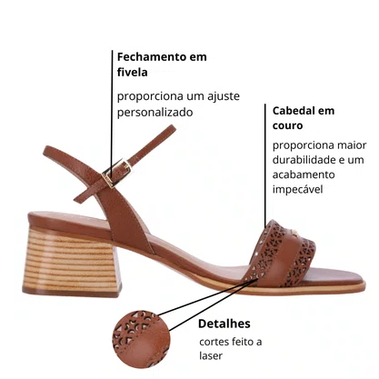 Sandália Luz da Lua Feminina alto Bloco Ambar Couro