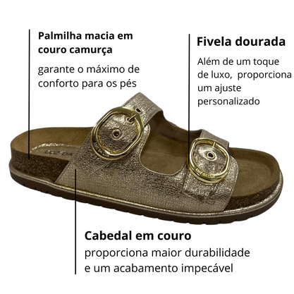 Sandália Luz da Lua Feminina Birken Dourada Couro