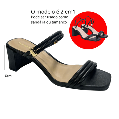 Sandália Luz da Lua Feminina Preto Salto Bloco Couro 