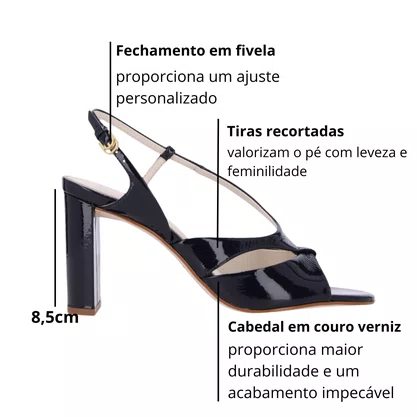 Sandália Luz da Lua Feminina Salto Bloco Netuno Couro Verniz