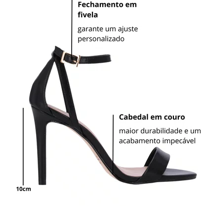 Sándalia Luz da Lua Feminina Salto fino Preta Couro