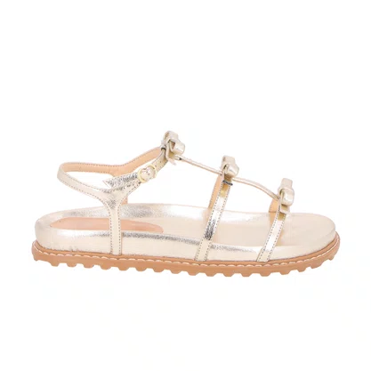 Sandália Papete Luiza Barcelos Feminina Laço Dourada Metalizada