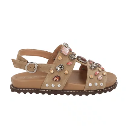 Sandália Papete luiza Barcelos Feminina Pedras Multicor Fendi Couro Camurça