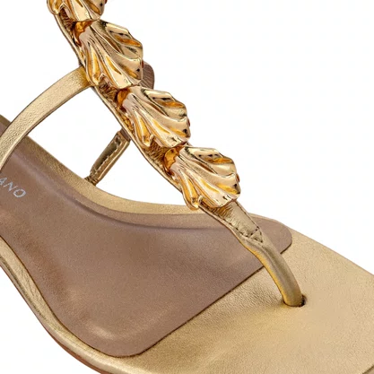 Sandália Rasteira Carrano Feminina Flat Shell Metalizado Dourado Couro 