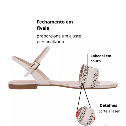 Sandália Rasteira Luz da Lua Feminina Panna Couro