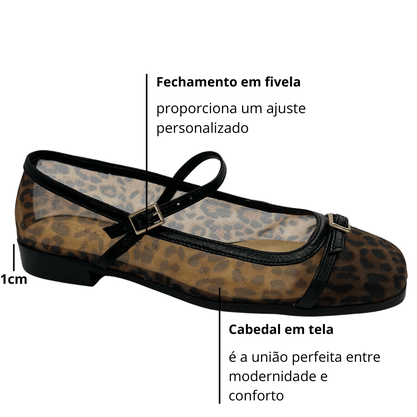 Sapatilha Cecconello Feminina Telada Onça Bege Preta