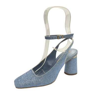 Sapato Slingback Jorge Bischoff Azul Jeans Strass Couro 