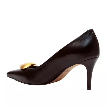 Scarpin Cecconello Feminino Coração Preto Ouro Couro