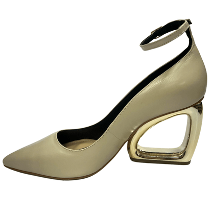 Scarpin Cecconello Feminino Off White Salto Alto Vazado Couro