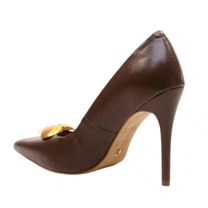 Scarpin Cecconello Feminino Salto Alto Brown Couro
