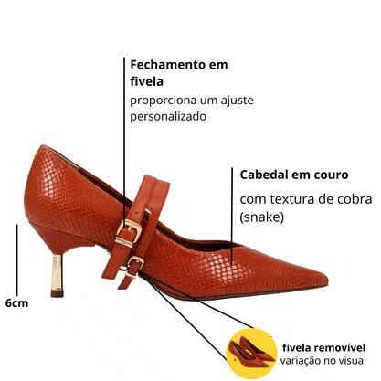 Scarpin Jorge Bischoff Feminino Caramelo Andina Snake Caramelo Couro