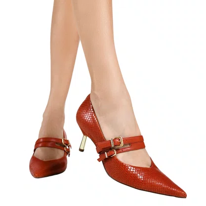 Scarpin Jorge Bischoff Feminino Caramelo Andina Snake Caramelo Couro
