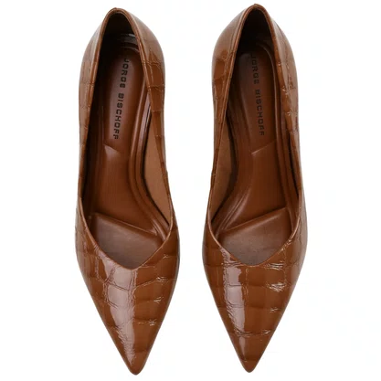Scarpin Jorge Bischoff Feminino Caramelo Croco Couro Verniz