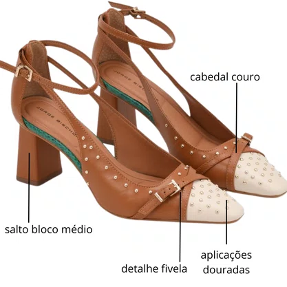 Scarpin Jorge Bischoff Feminino Marrom Caramelo Salto Bloco Couro