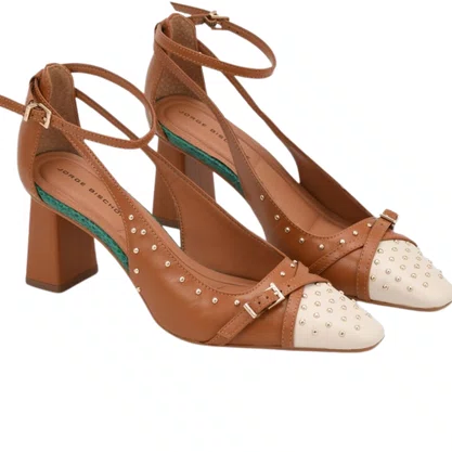Scarpin Jorge Bischoff Feminino Marrom Caramelo Salto Bloco Couro