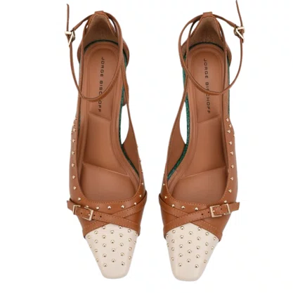Scarpin Jorge Bischoff Feminino Marrom Caramelo Salto Bloco Couro