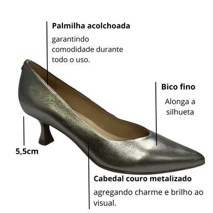 Scarpin Jorge Bischoff Feminino Prata Salto Baixo Couro