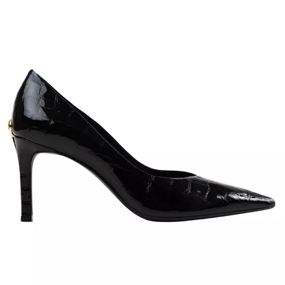 Scarpin Jorge Bischoff Feminino Preto Croco Couro Verniz