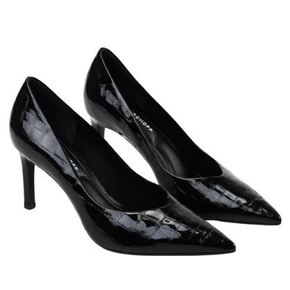 Scarpin Jorge Bischoff Feminino Preto Croco Couro Verniz