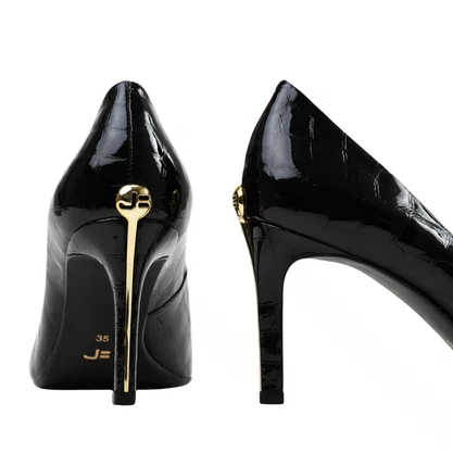 Scarpin Jorge Bischoff Feminino Preto Croco Couro Verniz