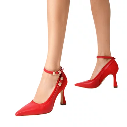 Scarpin Jorge Bischoff Feminino Salto Alto Vermelho Couro