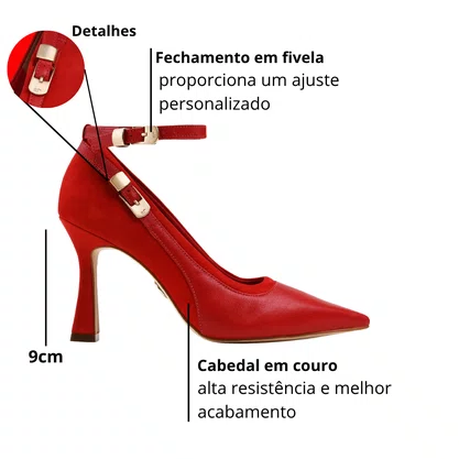 Scarpin Jorge Bischoff Feminino Salto Alto Vermelho Couro