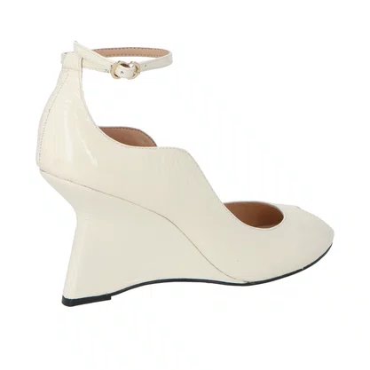 Scarpin Luiza Barcelos Feminina Salto Anabela Off White Couro Verniz