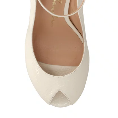 Scarpin Luiza Barcelos Feminina Salto Anabela Off White Couro Verniz