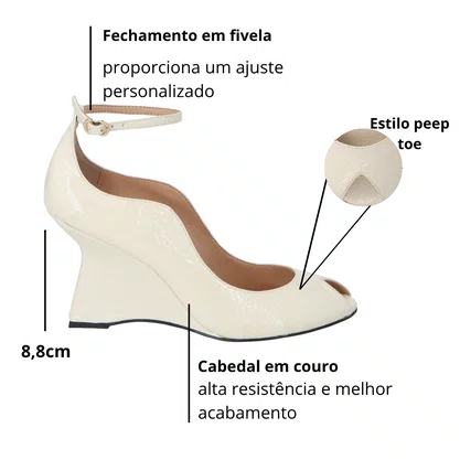 Scarpin Luiza Barcelos Feminina Salto Anabela Off White Couro Verniz