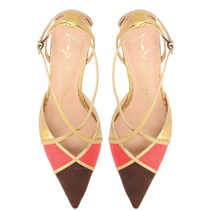 Scarpin Luiza Barcelos Feminino Multicolor Dourado Couro