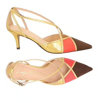 Scarpin Luiza Barcelos Feminino Multicolor Dourado Couro