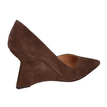 Scarpin Luiza Barcelos Feminino Salto Anabela Coffee Couro Camurça
