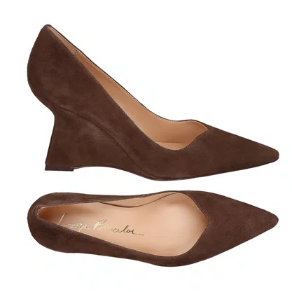 Scarpin Luiza Barcelos Feminino Salto Anabela Coffee Couro Camurça