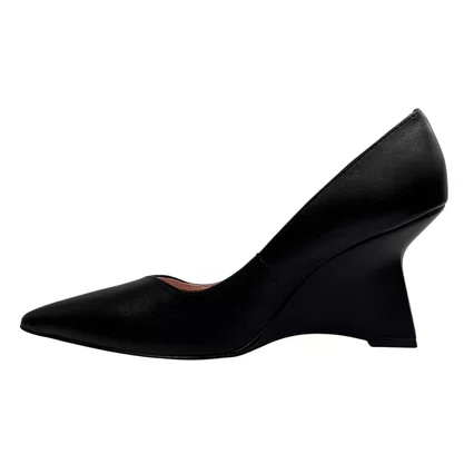 Scarpin Luiza Barcelos Feminino Salto Anabela Preto Couro