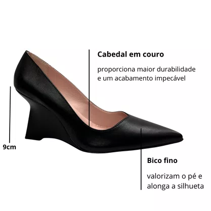 Scarpin Luiza Barcelos Feminino Salto Anabela Preto Couro