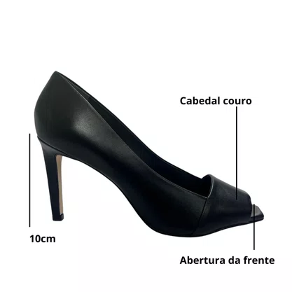 Scarpin Luz da Lua Feminino Preto Couro 