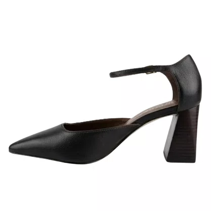 Scarpin Luz da Lua Feminino Salto Bloco Cacau Couro