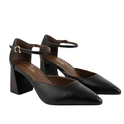 Scarpin Luz da Lua Feminino Salto Bloco Cacau Couro