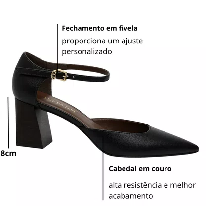 Scarpin Luz da Lua Feminino Salto Bloco Cacau Couro