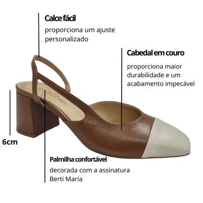 Slingback Berti Maria Feminino Gelo Chocolate Couro