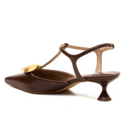 Slingback Cecconello feminino Salto Baixo Marrom Couro