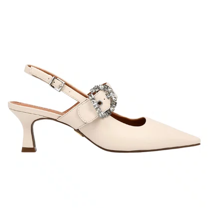Slingback Jorge Bischoff Feminino Bico Fino Off White Couro