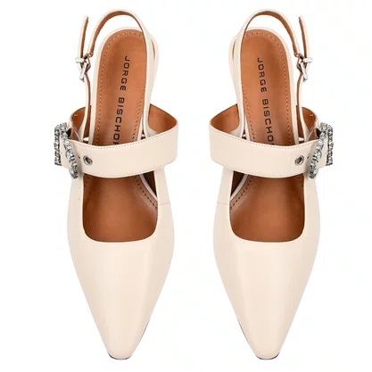 Slingback Jorge Bischoff Feminino Bico Fino Off White Couro