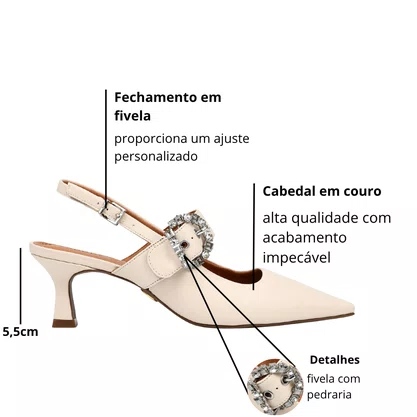 Slingback Jorge Bischoff Feminino Bico Fino Off White Couro